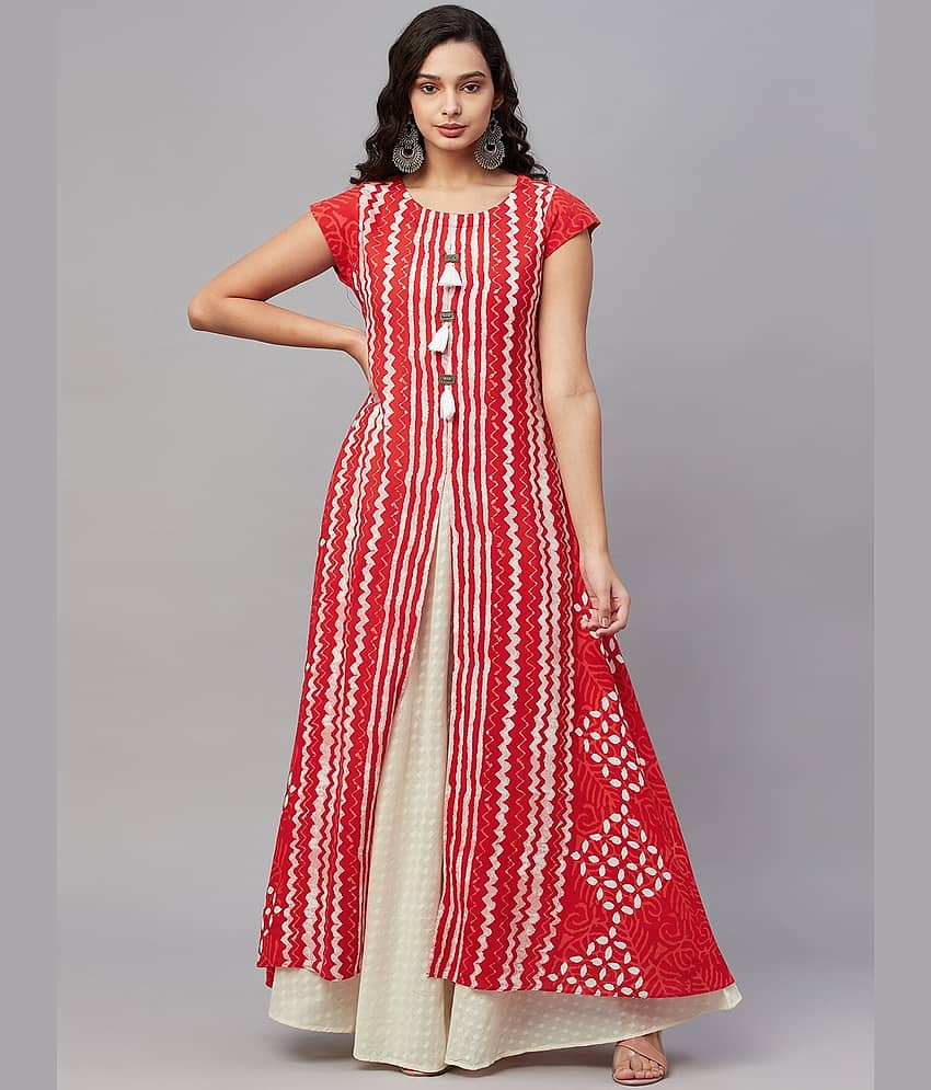 AMIRA'S INDIAN ETHNICWEAR Women Rayon Printed Ethnic Dress ( Red )