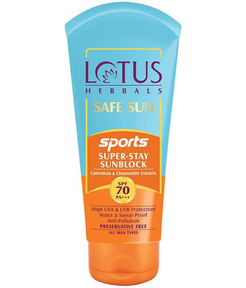 Lotus Herbals Safe Sun Sports Super,Stay Sunblock Spf 70 Pa+++, Anti,Pollution, Long Stay, 40G