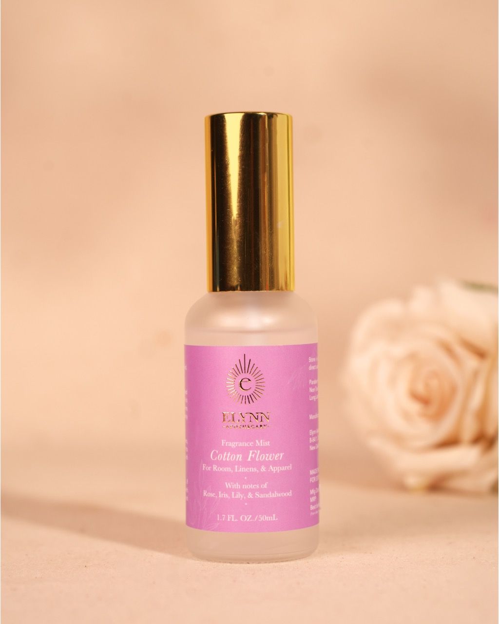 Elynn Apothecary Cotton Flower Fragrance Mist (50ml) | With Notes of Rose, Iris, Lily & Sandalwood | For Room, Linen & Apparel