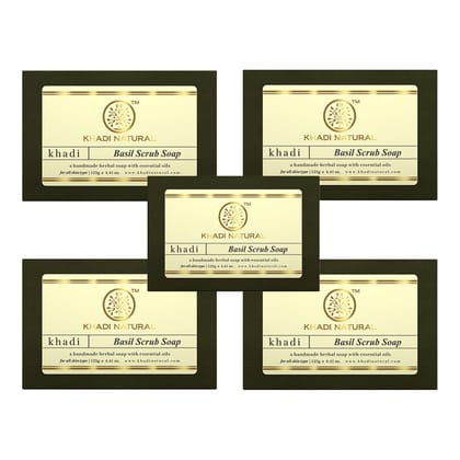 Khadi Natural Herbal Basil Scrub Soap Combo Pack Of 5 – 125gm Each Khadi Natural Herbal Basil Scrub Soap Combo Pack Of 5 – 125gm Each