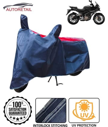 Autoretail Dust Proof Two Wheeler Polyster Cover With (Mirror Pocket) for Bajaj Pulsar AS 200 with Buckle Lock (Red & Blue)