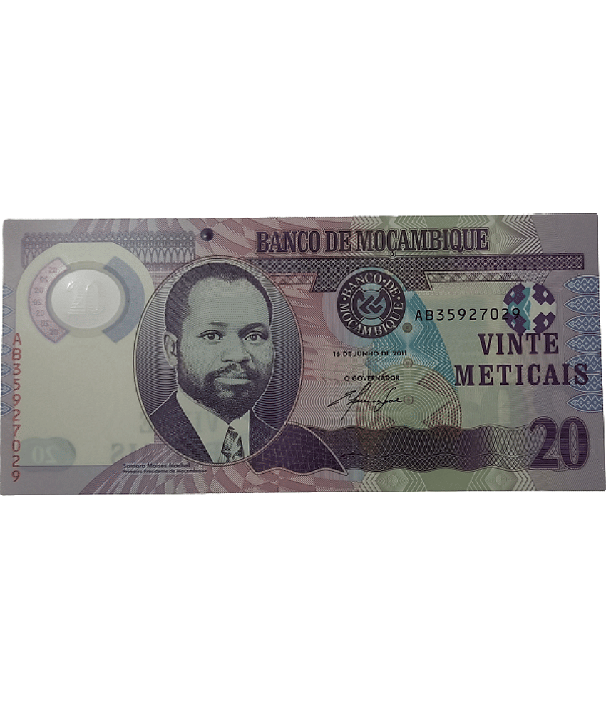 RARE MOCAMBIQUE 20 METICALS POLYMER ISSUE NOTE IN TOP UNC GRADE