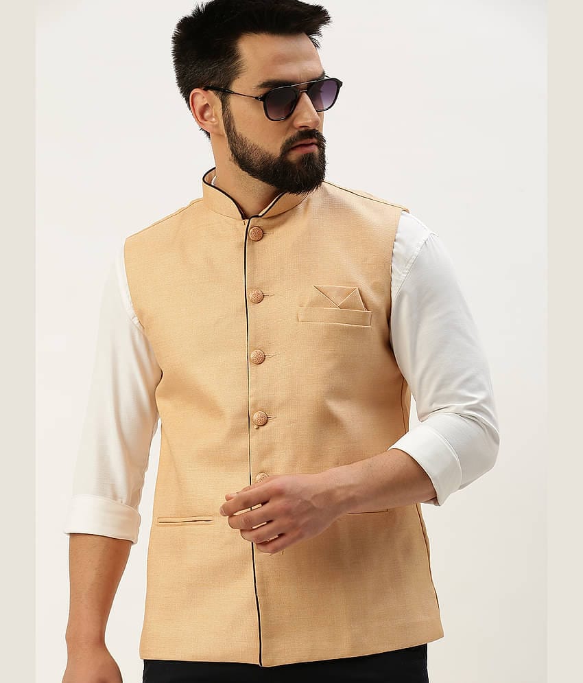 Showoff - Peach Cotton Blend Men's Nehru Jacket ( Pack of 1 )