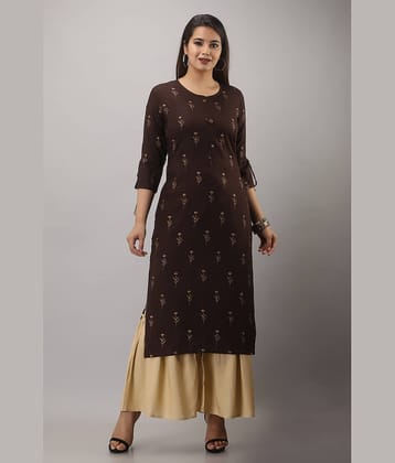 MAUKA - Brown Straight Rayon Women's Stitched Salwar Suit ( Pack of 1 )