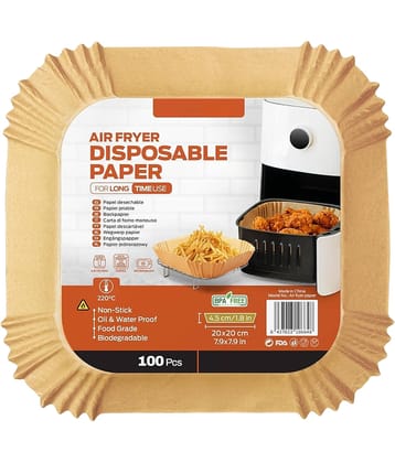 Air Fryer Disposable Paper Liners 8 Inch Square, 100 Pcs Non-Stick Oil-Proof Baking Parchment Paper, Food Grade Air Fryer Accessories Fit for 5-8 QT Air Fryers, Oven & Microwave