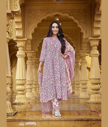 Royal Export Viscose Printed Kurti With Pants Women's Stitched Salwar Suit - Dark Blue ( Pack of 1 )