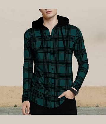 Eyebogler Cotton Blend Regular Fit Checks Full Sleeves Men's Casual Shirt - Green ( Pack of 1 )