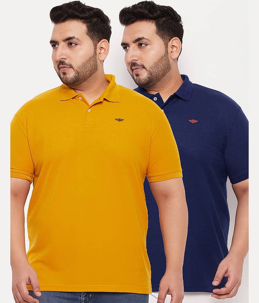 GET GOLF Pack of 2 Cotton Blend Regular Fit Solid Half Sleeves Men's Polo T Shirt ( Mustard )