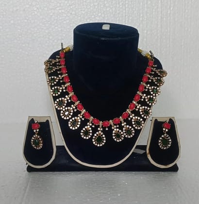 Exquisite Gold Plated Kundan Meenakari Necklace Set
