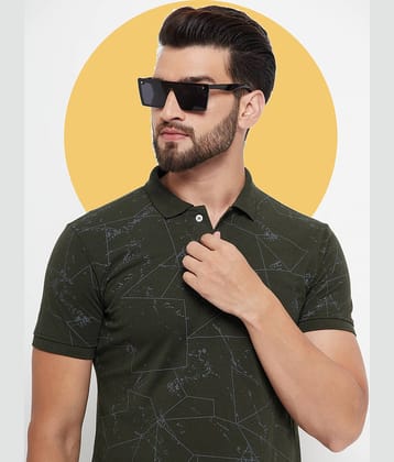 RELANE Pack of 1 Cotton Blend Regular Fit Printed Half Sleeves Men's Polo T Shirt ( Olive )