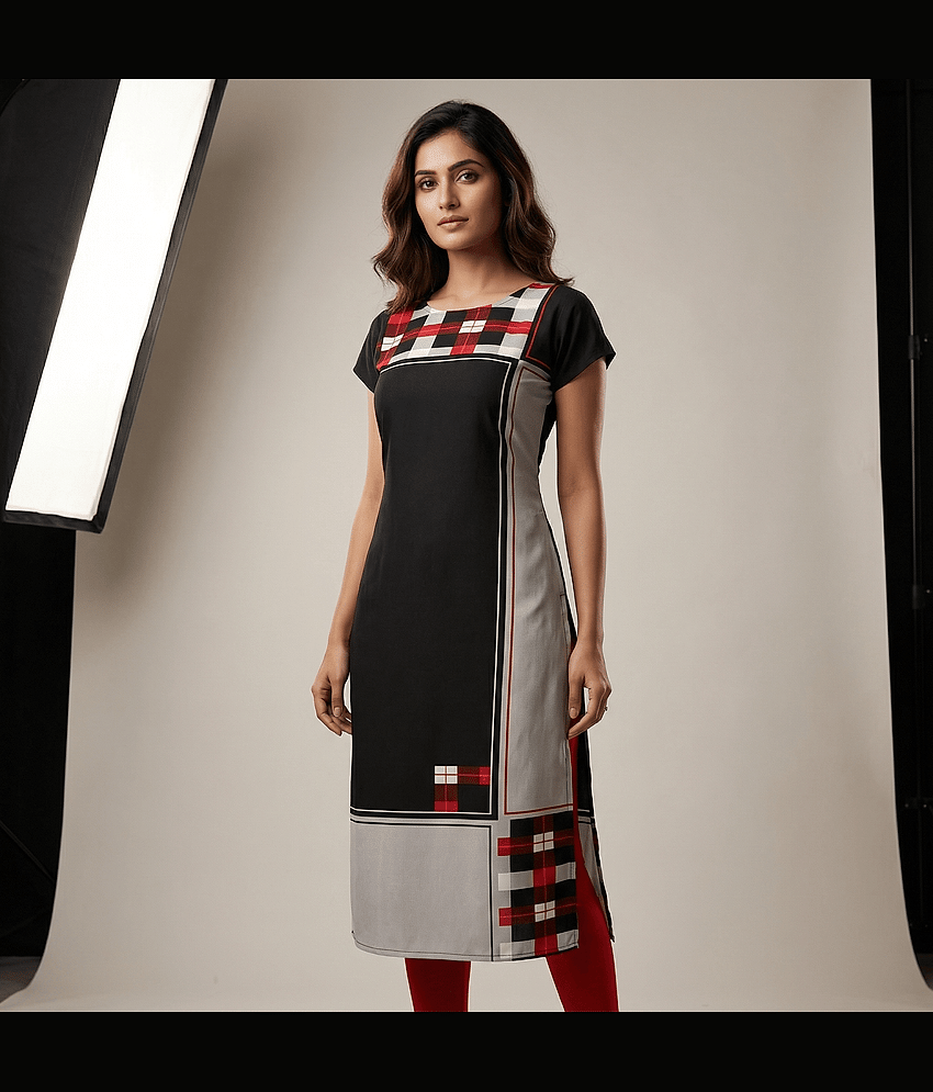 AK FASHION MALL Pack of 1 Crepe Printed Straight Women's Kurti - ( Multicolor )