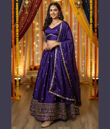 kedar fab Women Silk Circular Semi Stitched Lehenga Choli ( Purple )