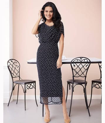 Zima Leto Women Georgette Fit & Flare Dress ( Black )