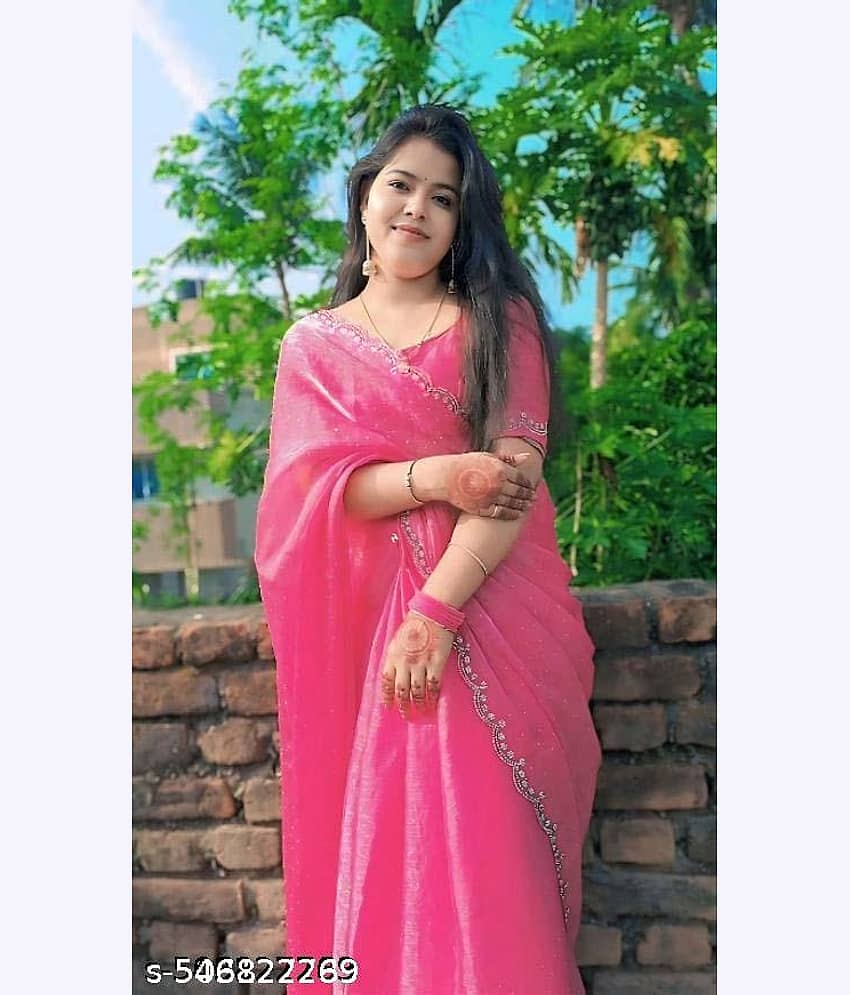 Shivadit ethnic JImmy Choo Embellished Regular Saree With Unstitched Blouse Piece ( Pink )
