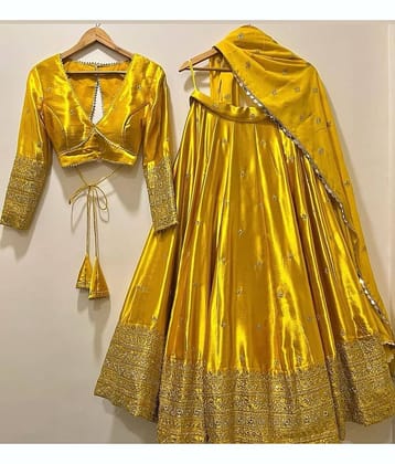 kedar fab Green Chiffon Circular Semi Stitched Lehenga Single