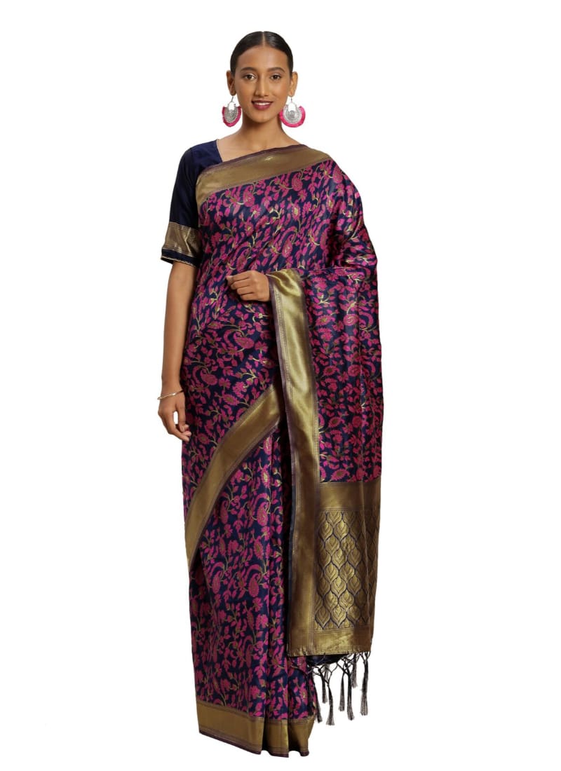Generic Women's Banarasi Silk Saree with Blouse (Multi, 5-6 Mtr)