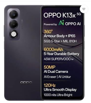 OPPO K13x 5G 6000mAh and 45W SUPERVOOC Charger & AI (Midnight Violet, 128 GB) (6 GB RAM) OPPO K13x 5G 6000mAh and 45W SUPERVOOC Charger & AI (Midnight Violet, 128 GB) (6 GB RAM) - Midnight Violet