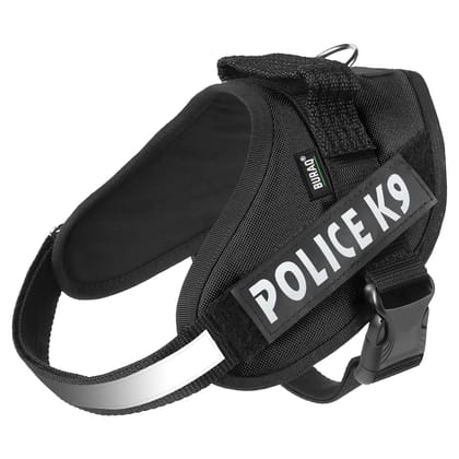 Buraq Pets Police K9 Dog Harness, No Pull Reflective Dog Vest Oxford Fabric, Soft Padded Easy Control Dog Chest Belt, No More Pulling Or Choking for Large Medium & Small Dogs (Black - XXL)-XXL / 