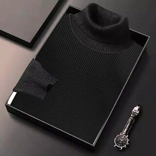Fashlook Mens Black Solid High Neck Full Sleeve Sweatshirt