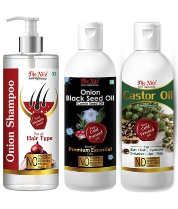 The Nile Red Onion Shampoo 200 ML + Onion Black Seed 100 ML + Castor Oil 100 ML  Shampoo 400 mL Pack of 3