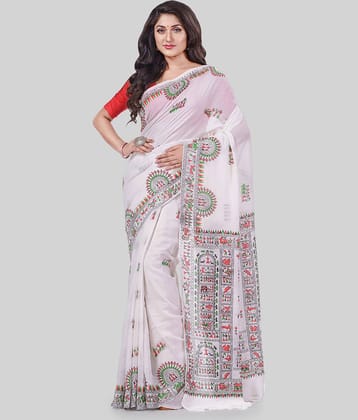 Desh Bidesh Cotton Self Design Saree With Unstitched Blouse Piece ( White )