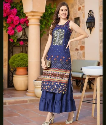 Pannkh - Navy Rayon Women's Straight Kurti ( Pack of 1 )