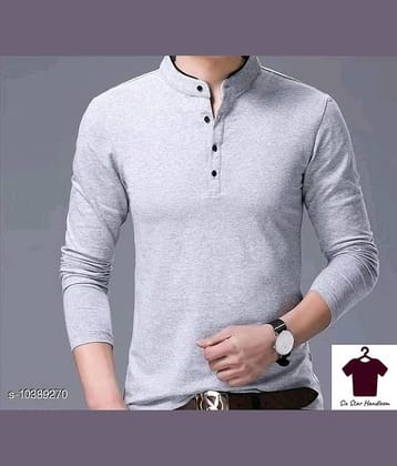 Alexender Cotton Regular Fit Solid Full Sleeves Men's Mandarin Collar T-Shirt - Grey ( Pack of 1 )
