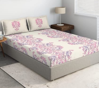 DDECOR - Prime Collection 100% Cotton Ethnic Pattern 136TC King Bedsheet |229 CM X 274 CM| with 2 Pillow Covers - Pink