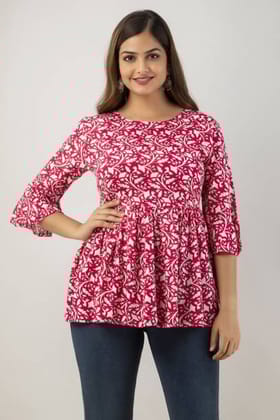 Casual Regular Sleeves Printed Women Pink Top