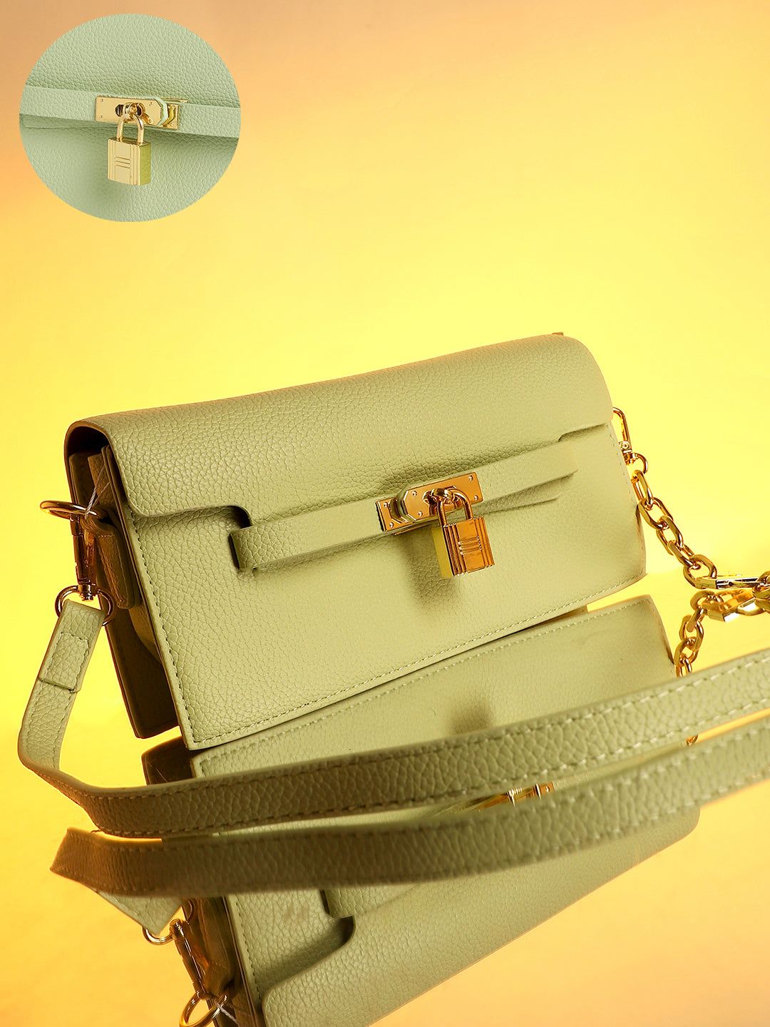 The Overlap Lock Shoulder Bag - Pistachio Green-Sling Bag