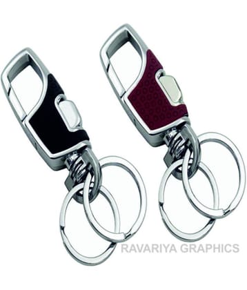 RAVARIYA GRAPHICS Omuda Hook Locking Double Rings Metal and Leather Keychain 2 PCS SET