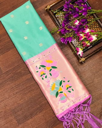 Noor-e-Banaras Mint Teal Brocade Buti Silk Dupatta