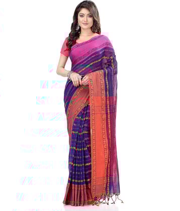 Desh Bidesh Cotton Self Design Saree With Unstitched Blouse Piece ( Blue )