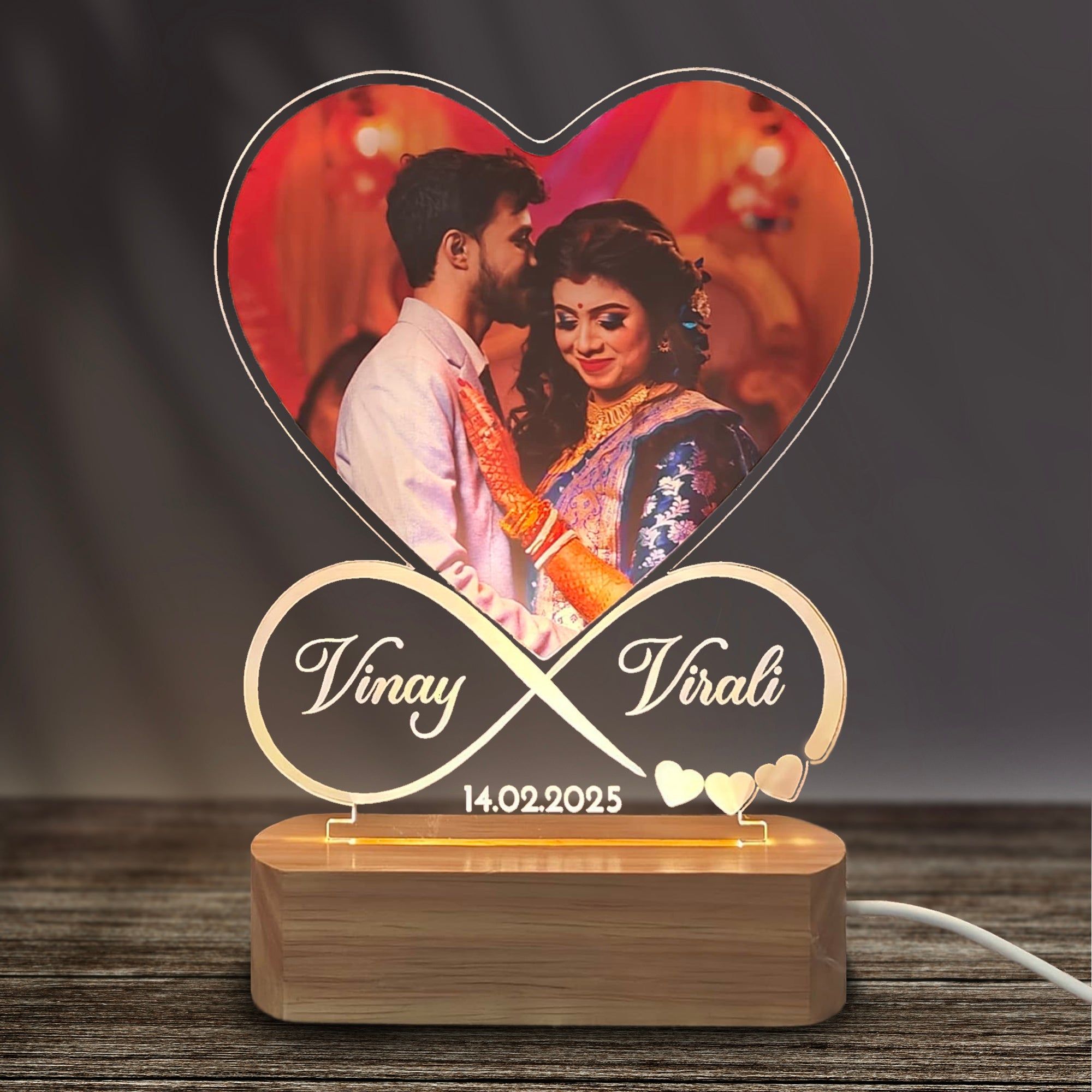 3D Customized LED Big Heart Infinity Photo Lamp | HD Digital Photo Frame with Customized Name & Date | Wedding Anniversary Gift for Couple, Wife, Husband. Warm White-Warm White