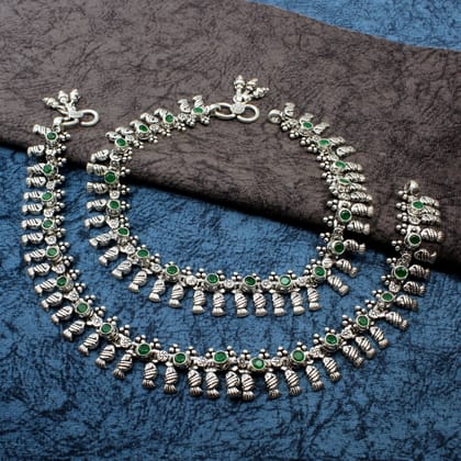 Traditionally Real Oxidized 925 Silver Multi CZ Anklets Ankle 10.5"