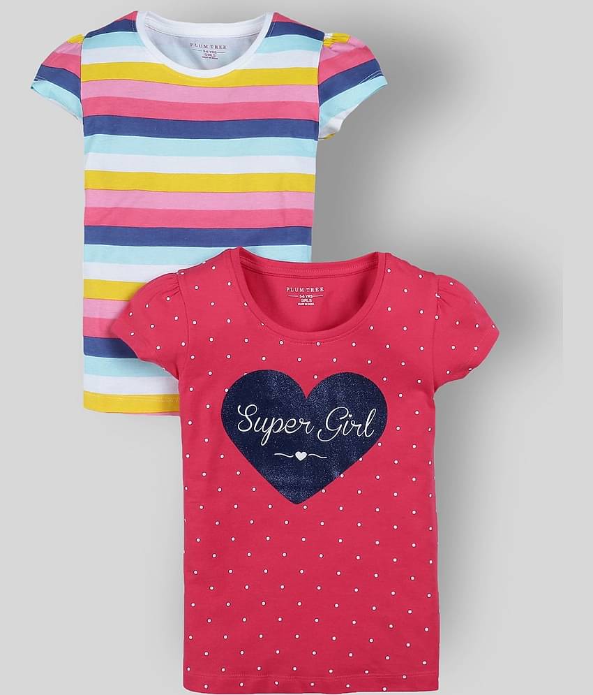 PLUM TREE Pack of 2 Girls 100% Cotton T-Shirts ( Multi )