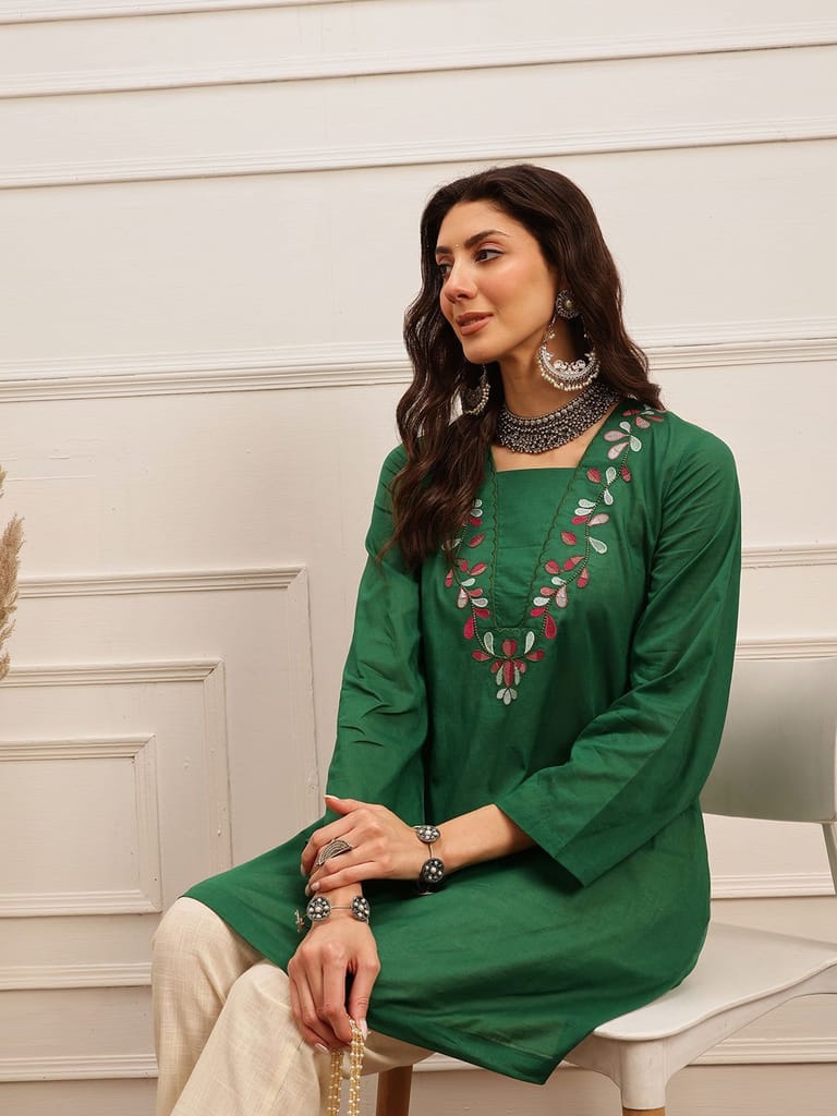 Emerald Charm Mirror Work Kurta