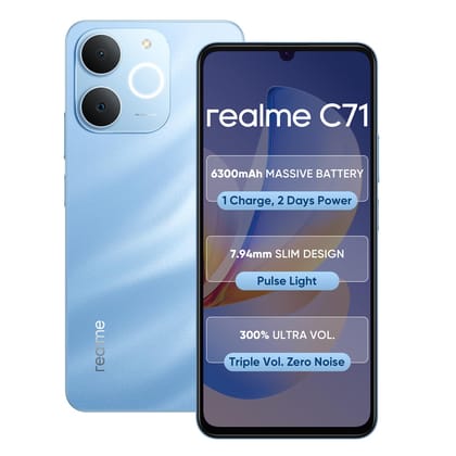 realme C71 4G Smartphone 4GB+64GB Sea Blue, 6.745 inch Screen, 90Hz Eye Comfort Display, 6300mAh Battery, 37MP Cameras, Unisoc T7250 Chip, IP54 realme C71 4G Smartphone 4GB+64GB Sea Blue, 6.745 inch Screen, 90Hz Eye Comfort Display, 6300mAh Battery, 37MP