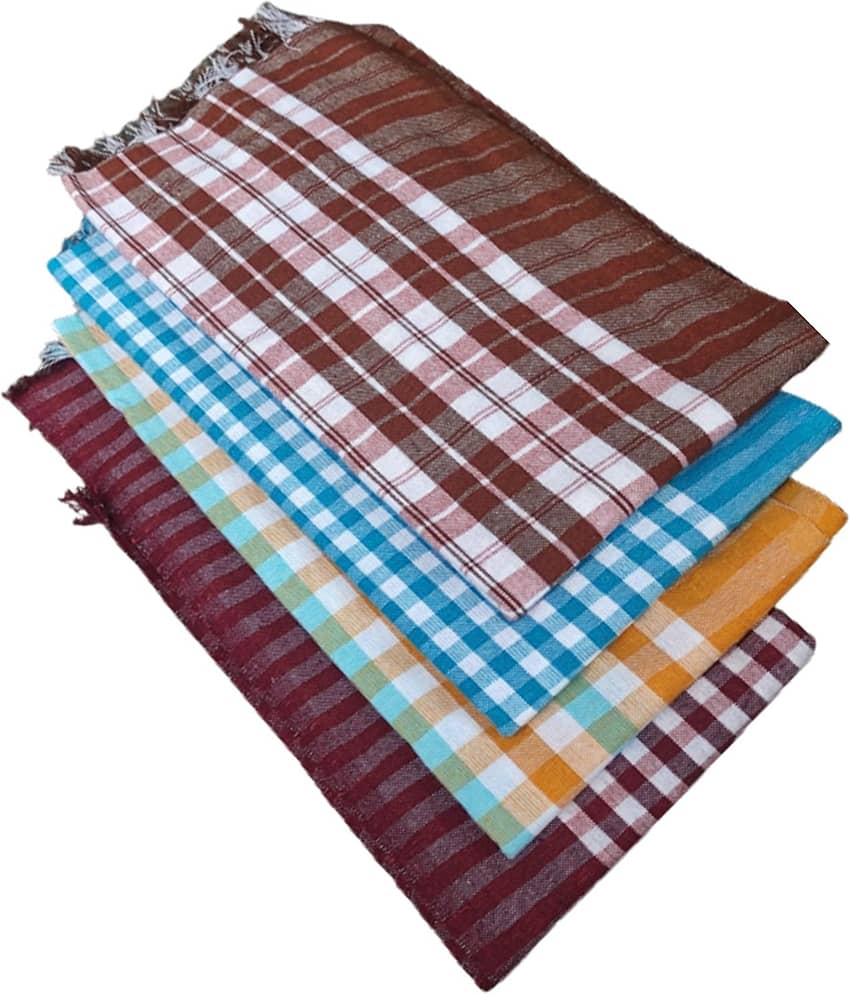 KAKUMANU - Multicolor Cotton Checks Bath Towel (Pack of 4)