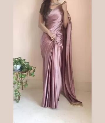 Samai Satin Solid Saree With Unstitched Blouse Piece ( Peach )