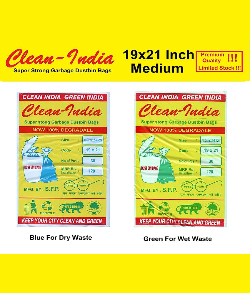 C-I - 6 Packs Medium Disposable Garbage Bags for Wet and Dry Waste (90 Pcs Blue and 90 pcs Green) -3 Packs Each