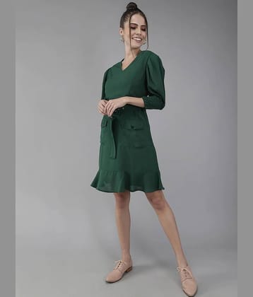 Rare Women Crepe A-line Dress ( Green )