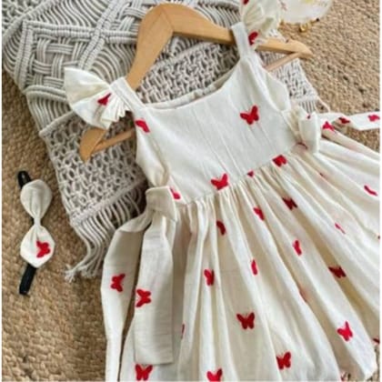 Girls Butterfly Print Cotton Dress with Headband