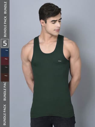 Men's Assorted Pack of 5 Solid Combed Cotton Shrinkless Vest