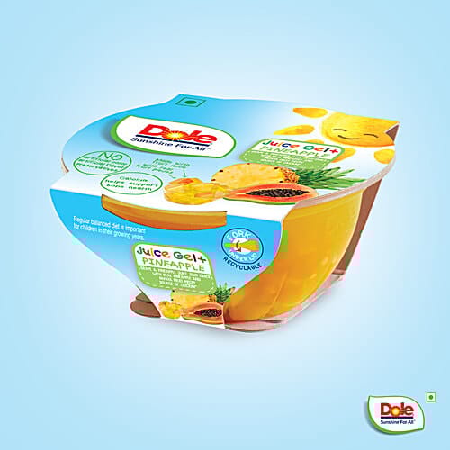 DOLE Juice Gel+ - Pineapple Jelly With Real Pineapple & Papaya Fruit Pieces, No Added Sugar, 93 g Bowl