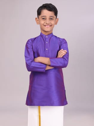 Boys Dupion Satin Dark Blue Colour Full Sleeves Kurta Candid Boy-Kids 01 - 02 Yrs / F/S / Dark Blue