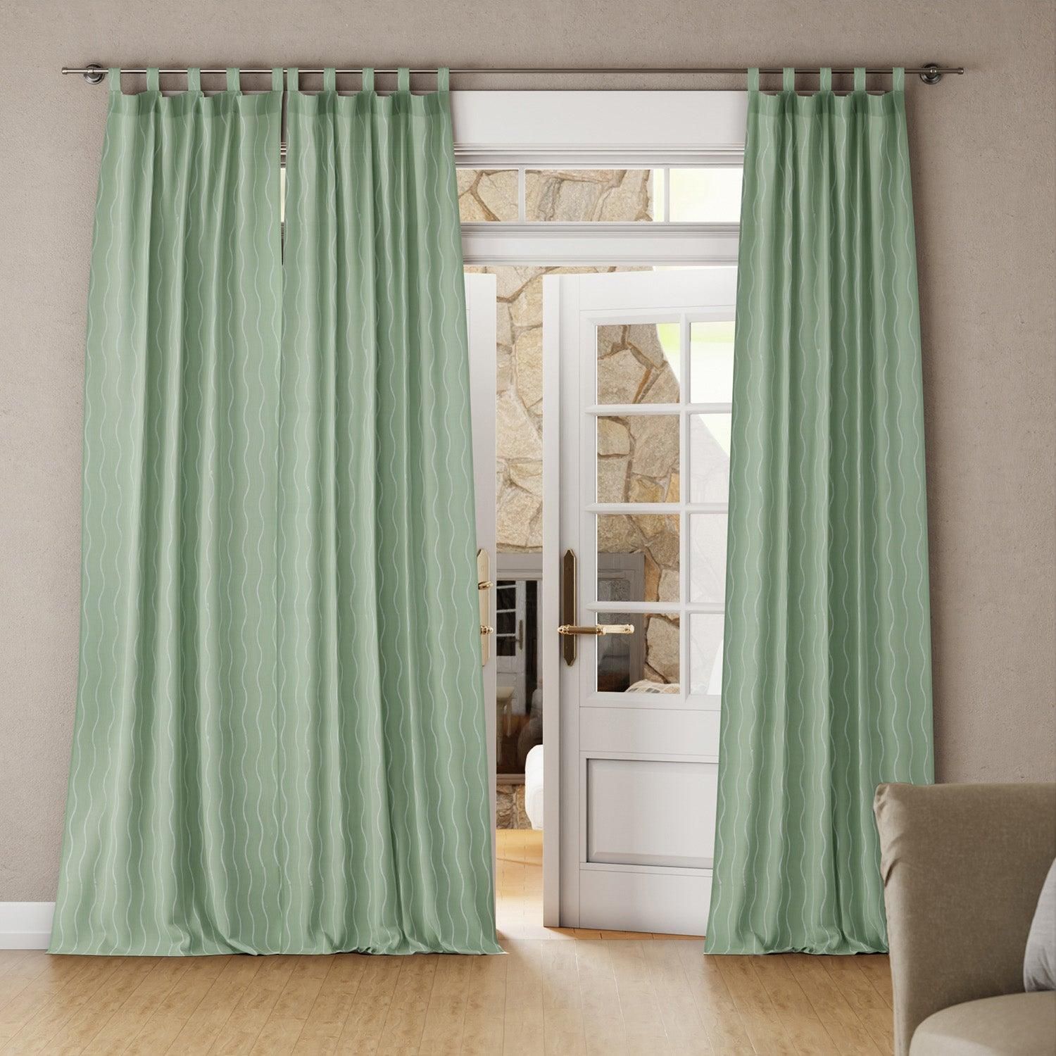 Hand Block Printed Hand Dyed Mulmul Curtains Sage Green-Sage Green / White / Mulmul / 9 ft