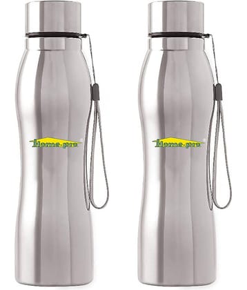 HomePro Single Wall Diamond Cut Silver Steel Water Bottle 1000 mL ( Set of 2 )