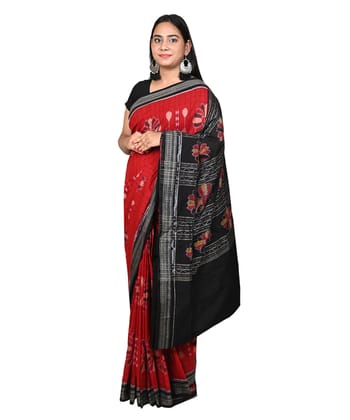 Red black colour handwoven cotton saree Red black colour handwoven cotton saree