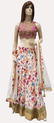 Woman's Light Purple Full Hand Work Cholee And Printed Long Skirt suit With Dupatta-OM-1153 . / Light Purple / F